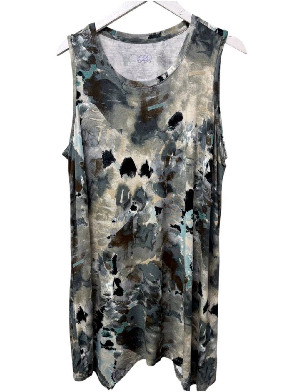 LOGO Lori Goldstein Tunic Tank Top XL Green Gray Boho Womens Sleeveless NWOT